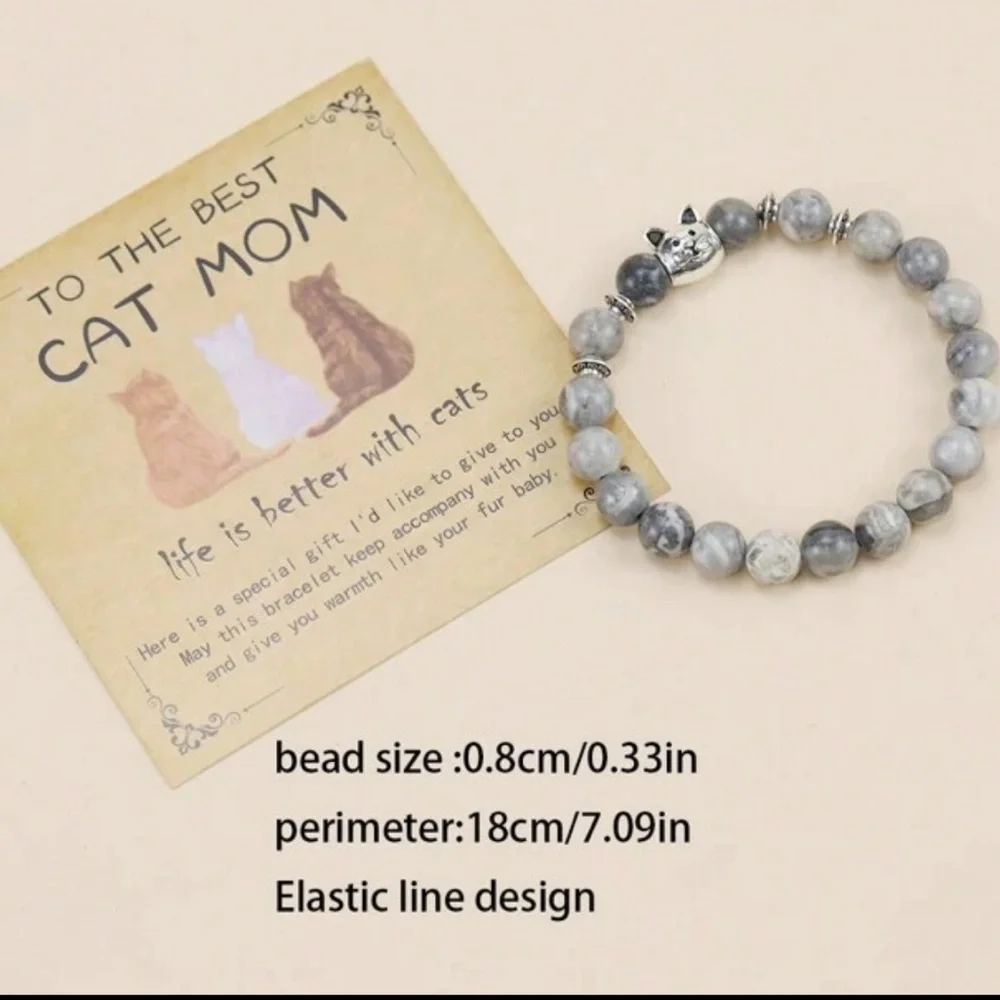 😻😽😺 TO THE BEST CAT MOM STONE BEAD STRETCH BRACELET❗️